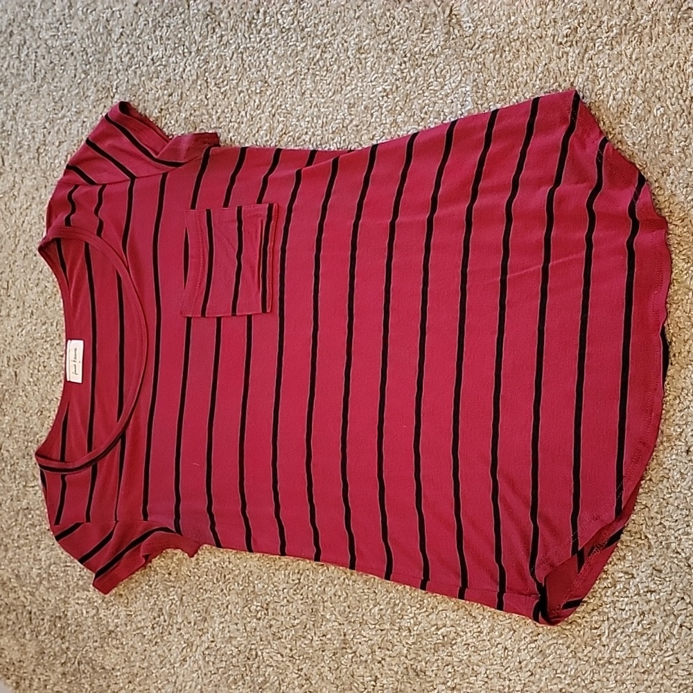Free Kisses striped T-shirt with pocket